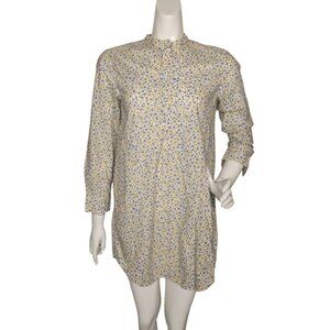 DRAPER JAMES/LANDS END Nightgown, XS, Floral, Long sleeve, Blue/Yellow Cotton